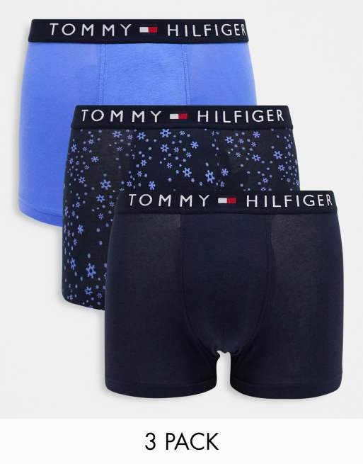 Tommy Hilfiger 3-pack boxer briefs in blue print, navy and bright blue