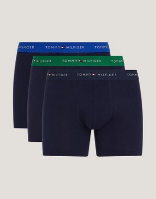 Tommy Hilfiger 3 pack boxer briefs with contrast waistband in navy and green