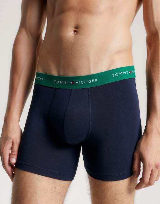 Tommy Hilfiger 3 pack boxer briefs with contrast waistband in navy and green, 4 of 4
