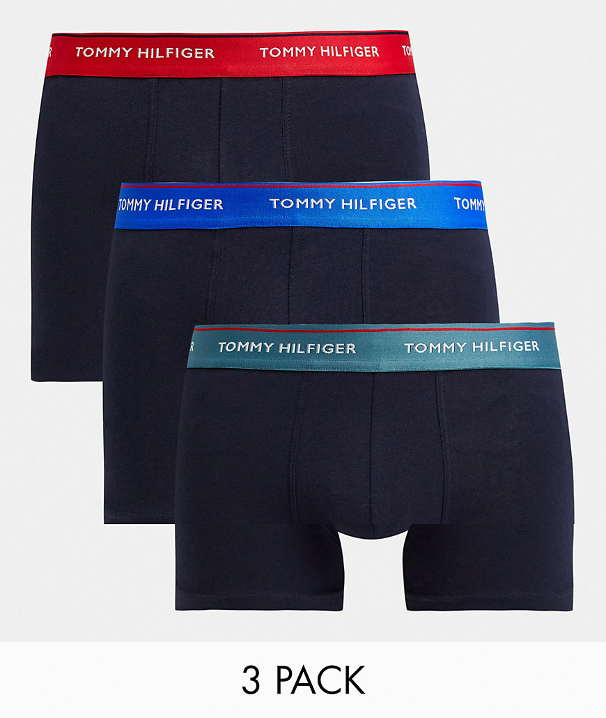 Tommy Hilfiger 3 pack contrast waistband trunks in multi-Black
