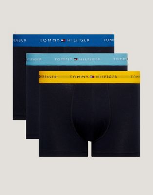 Tommy Hilfiger 3 pack contrast waistband trunks in navy and yellow