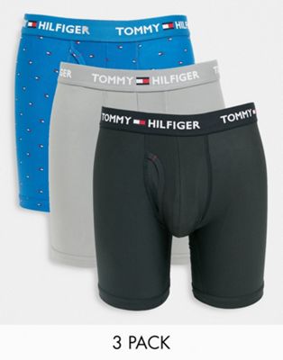 Tommy Hilfiger 3 pack everyday micro boxer briefs in gray blue logo navy
