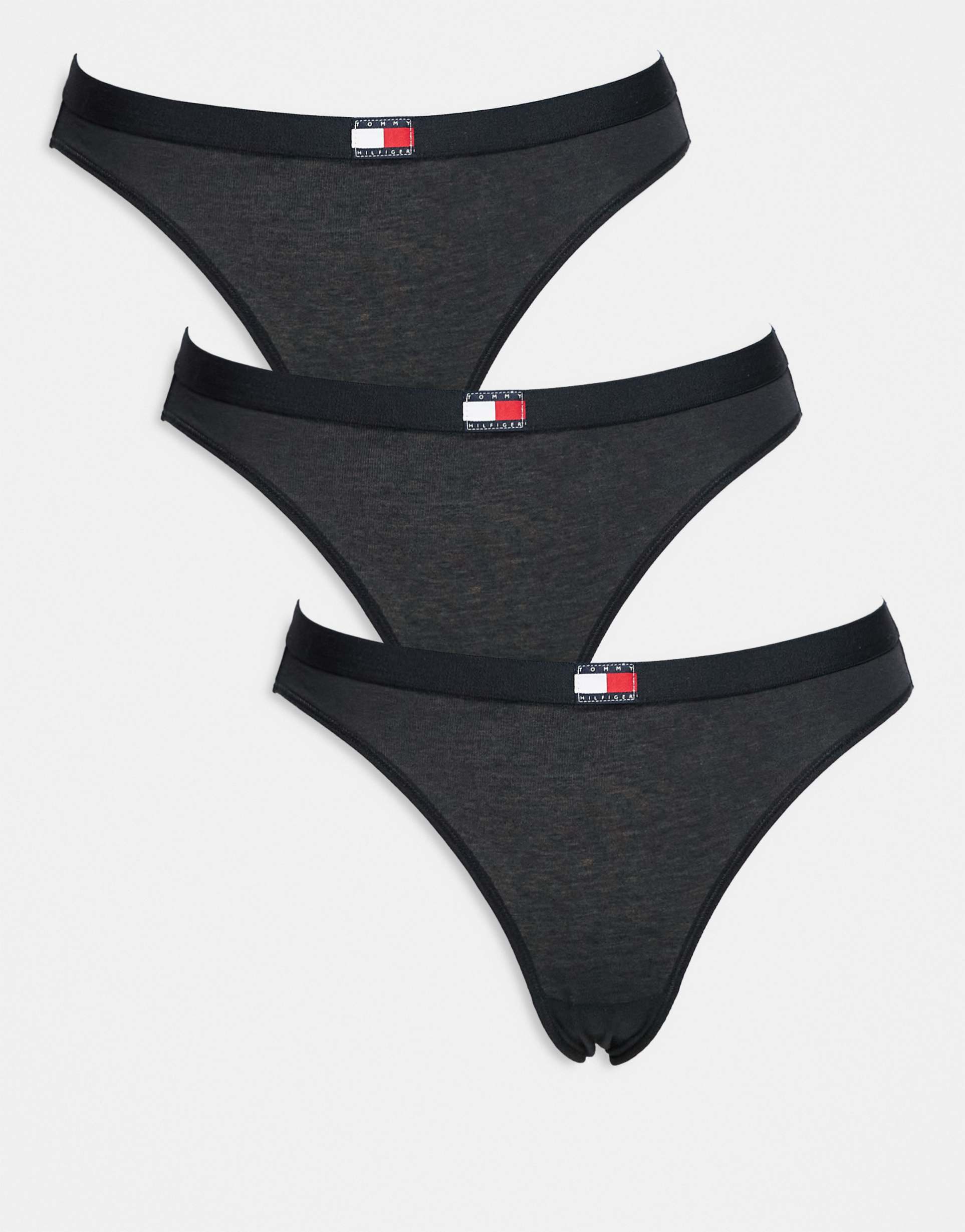 tommy hilfiger 3 pack flag detail bikini briefs in black