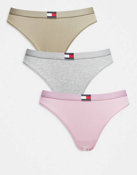 Tommy Hilfiger 3 pack flag detail bikini in pink/grey/sage - view 1