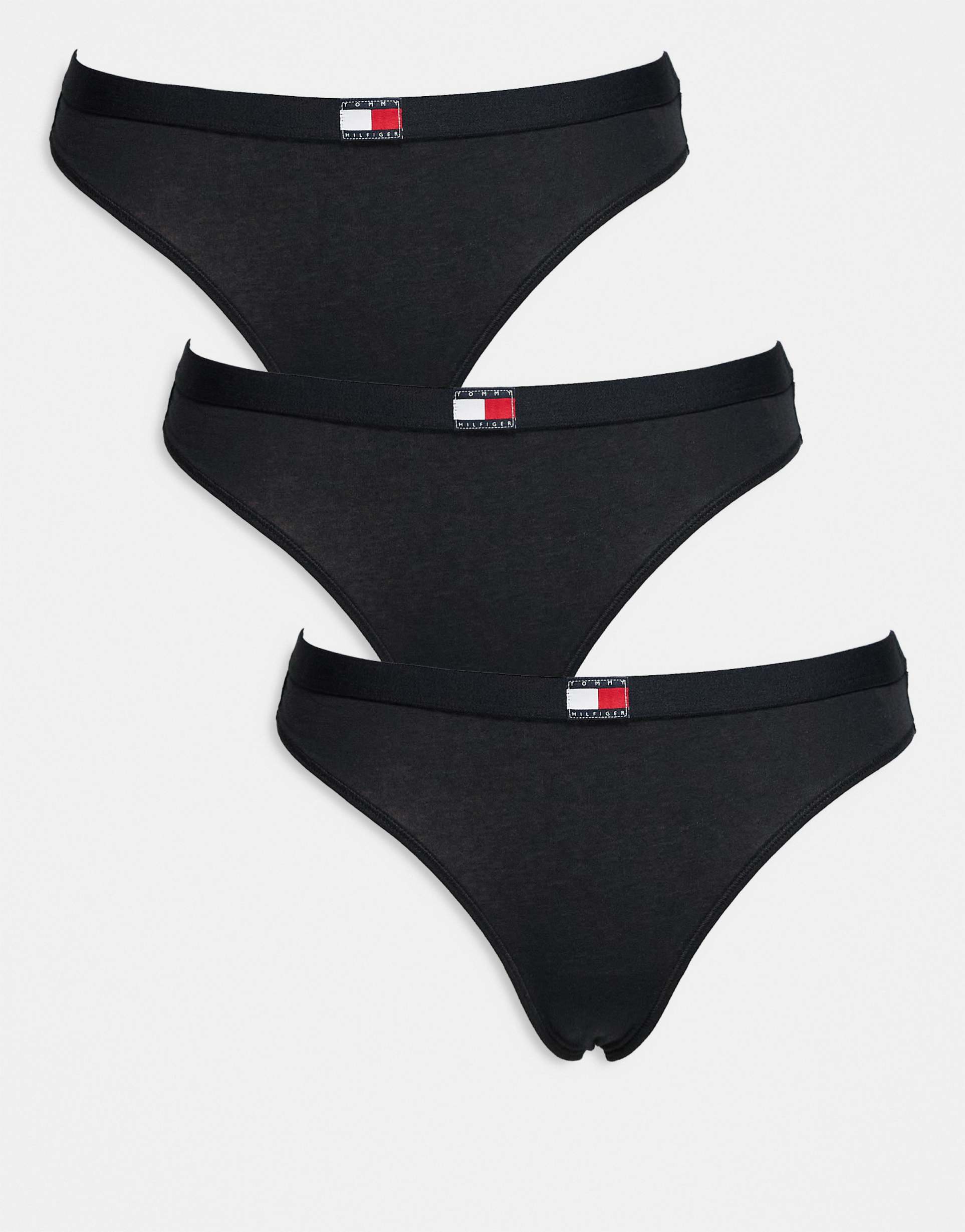 tommy hilfiger 3 pack flag detail thong in black
