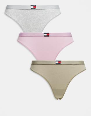 Tommy Hilfiger 3-pack Flag Detail Thongs In Blue