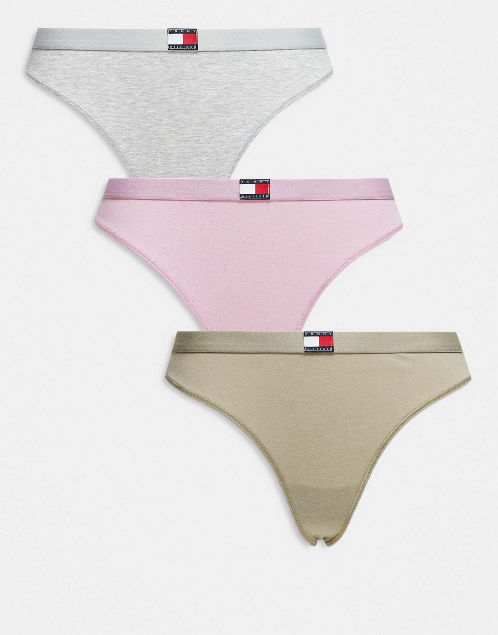 Стринги Tommy Hilfiger из 3-х комплектов с изображением флага серого/розового/шалфея