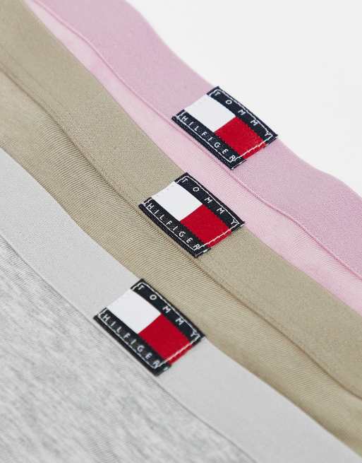 Tommy Hilfiger 3-pack flag detail thongs in gray/pink/sage, 2 of 3