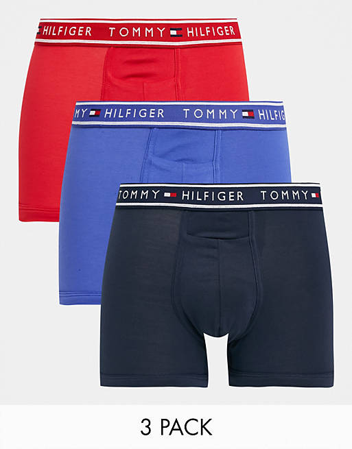 Tommy Hilfiger 3 pack flx evolve trunks in red navy blue