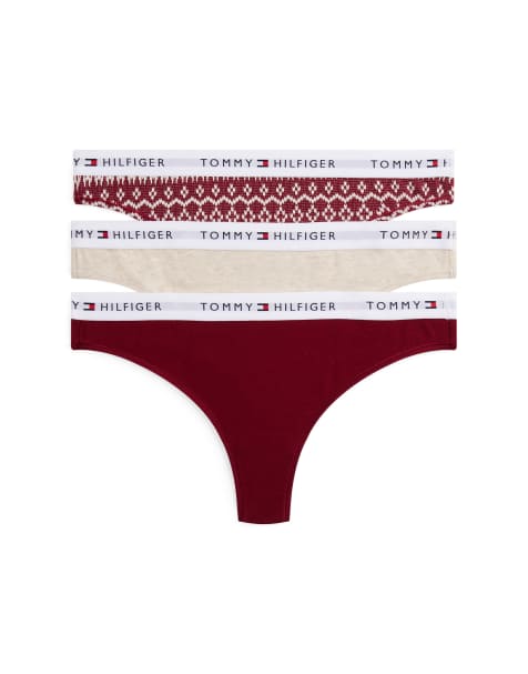 Tommy Hilfiger 3 pack lingerie thong gift set in red/cream/fairisle - view 1