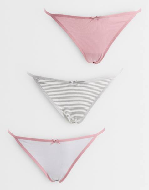 Tommy Hilfiger 3 pack lingerie thongs with bows in pink/grey/stripe - view 1