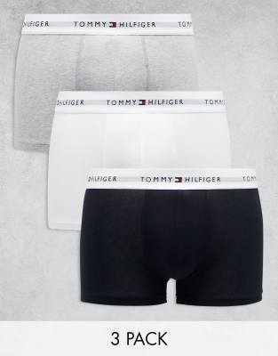 Tommy Hilfiger Tommy Hilfiger 3 pack logo waistband trunks in black/white/grey-Multi