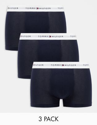 Tommy Hilfiger Tommy Hilfiger 3 pack logo waistband trunks in navy