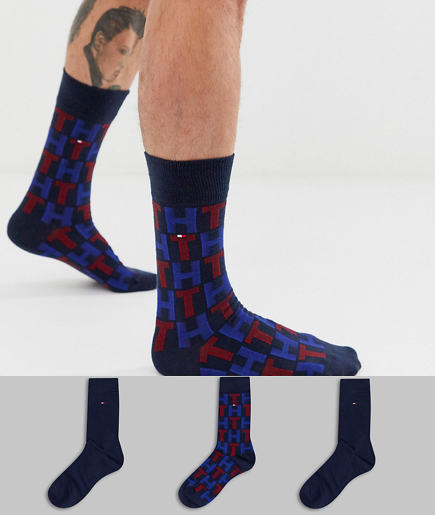 Tommy Hilfiger 3 pack mixed stripes socks gift box-Multi