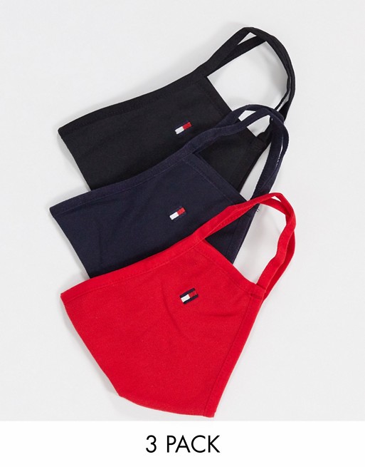 Tommy Hilfiger 3 pack protective face covering in red/navy/black with logo