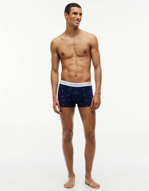 Tommy Hilfiger 3-pack signature logo waistband print trunks in cham blu/antique silver/op blu, 3 of 7