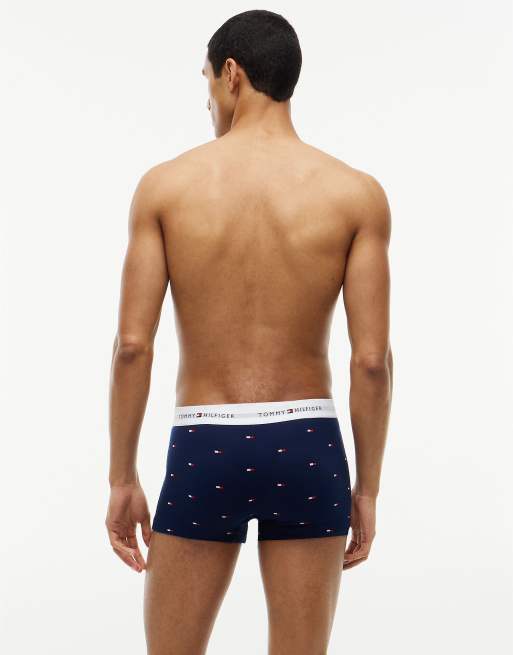 Tommy Hilfiger 3-pack signature logo waistband print trunks in cham blu/antique silver/op blu, 5 of 7