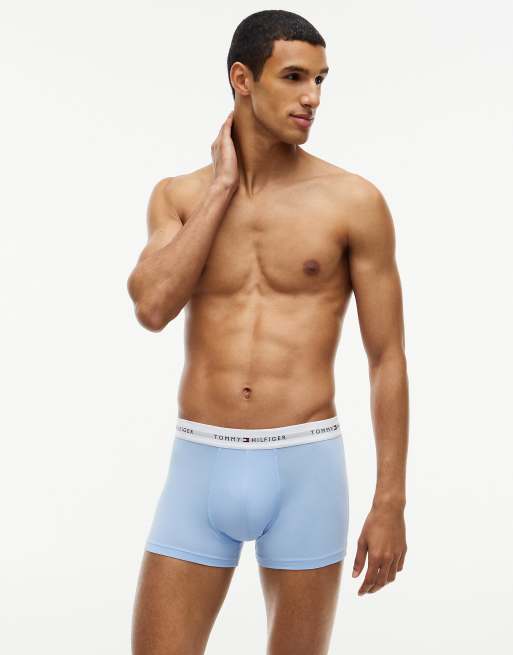 Tommy Hilfiger 3-pack signature logo waistband print trunks in cham blu/antique silver/op blu, 6 of 7