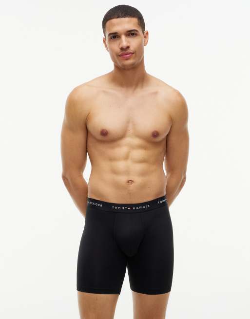 Tommy Hilfiger 3-pack signature microfibre long boxer briefs in black/dark coffee/wedge blue, 2 of 7