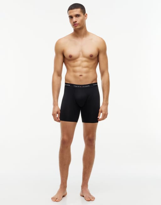 Tommy Hilfiger 3-pack signature microfibre long boxer briefs in black/dark coffee/wedge blue, 3 of 7