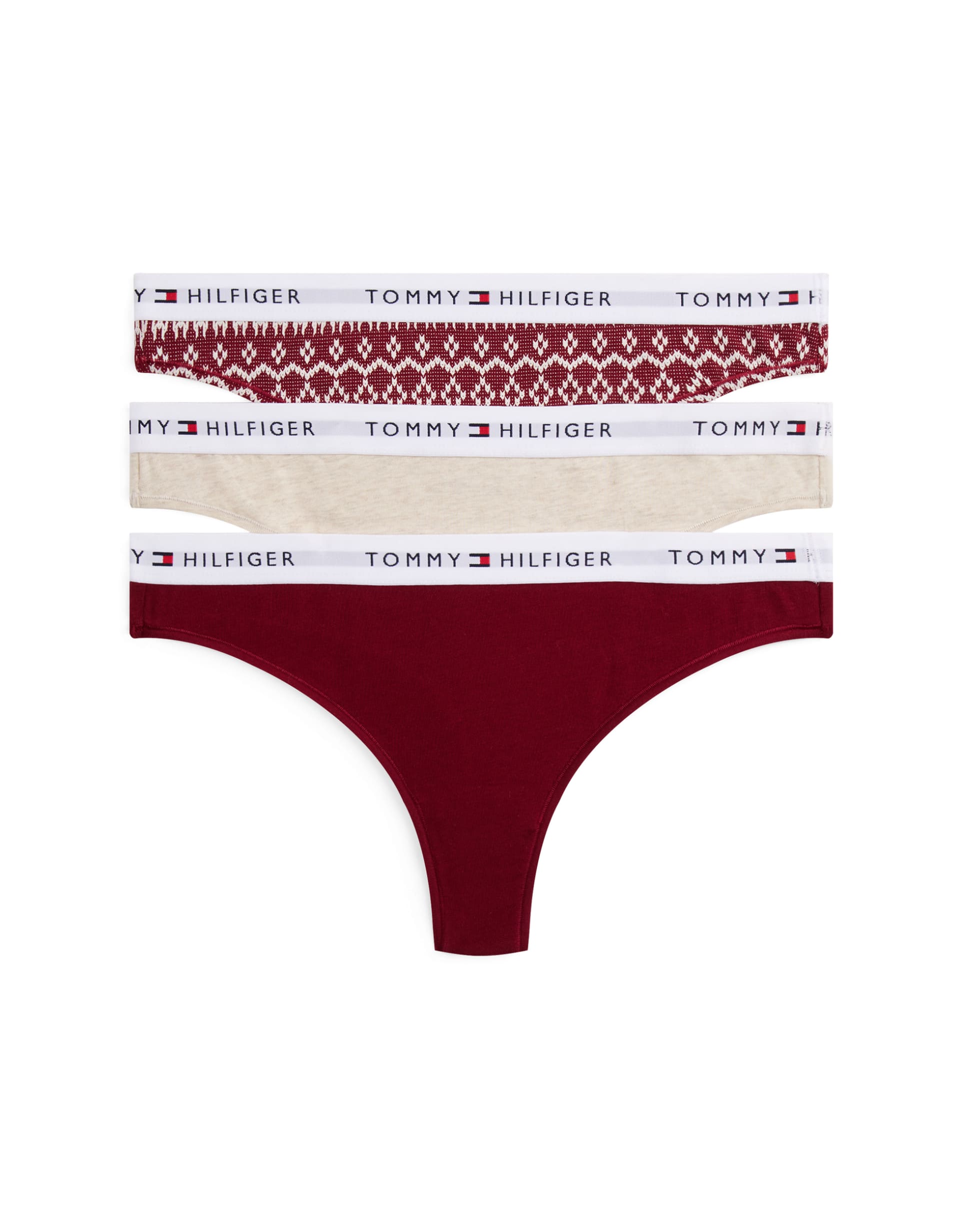 tommy hilfiger 3 pack thong gift set in red/cream/fairisle