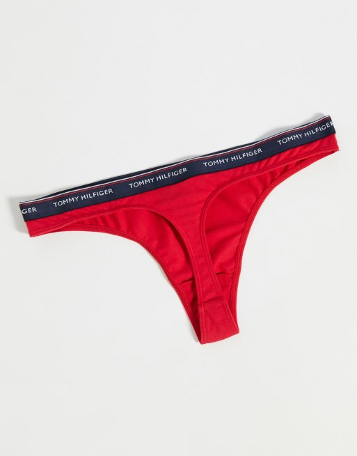 Tommy Hilfiger Women's Ruched Back Lace Cheeky Briefs 3-Pack - Heart Flags  Grey/Red/Navy