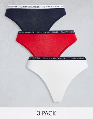 Tommy Hilfiger 3 pack thong in navy white and red-Multi
