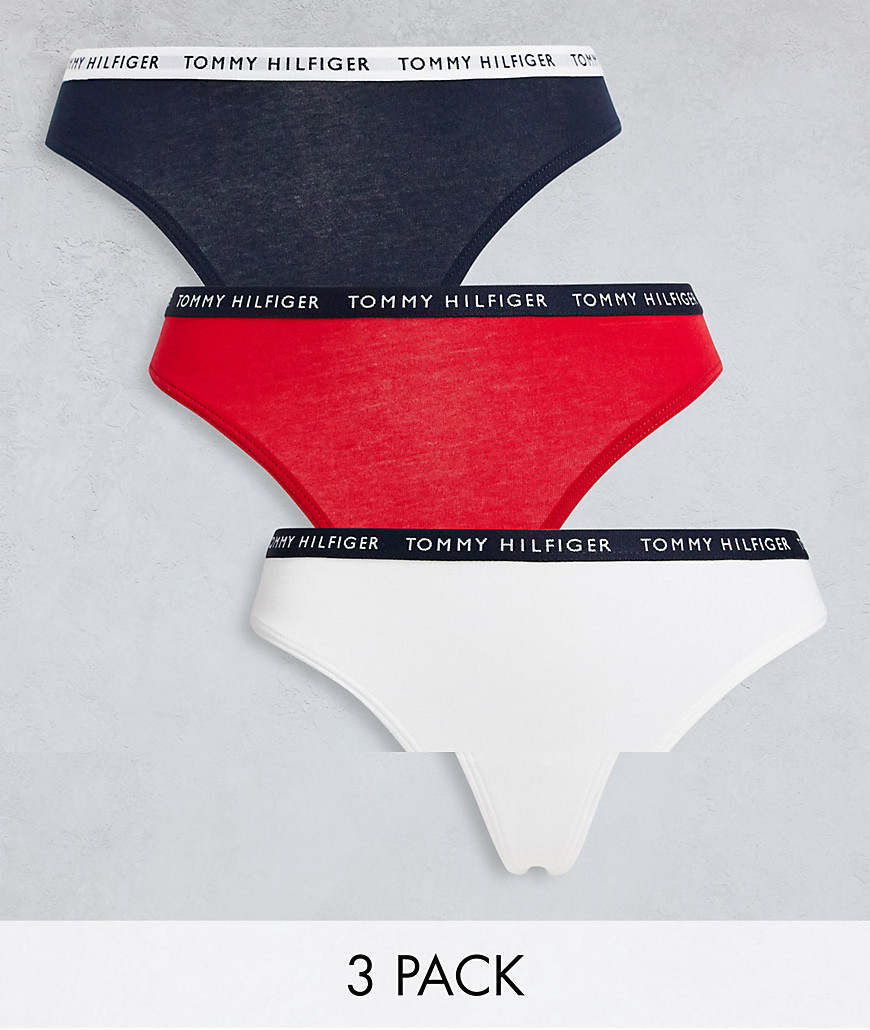 Tommy Hilfiger 3 pack thong in navy white and red-Multi