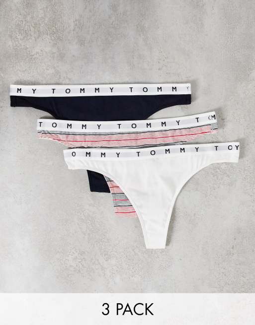 Tommy Hilfiger 3 pack thong in white stripe and navy