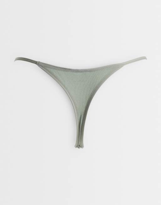 Tommy Hilfiger 3 pack thongs with bows in khaki/white/stripe, 2 of 3