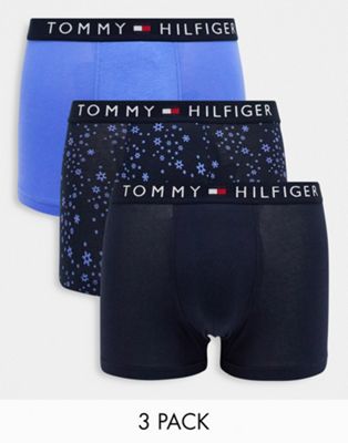 Tommy Hilfiger 3-pack trunk in blue print, navy and bright blue