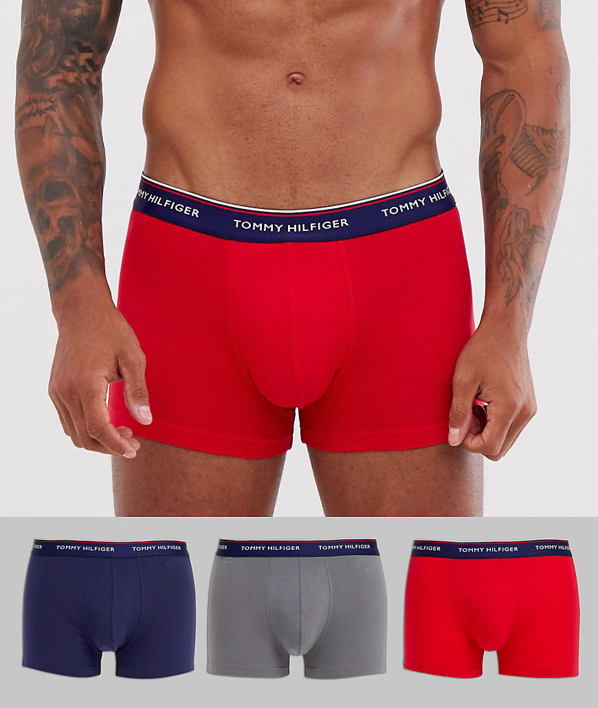 Tommy Hilfiger 3 pack trunk in red / grey / navy-Multi