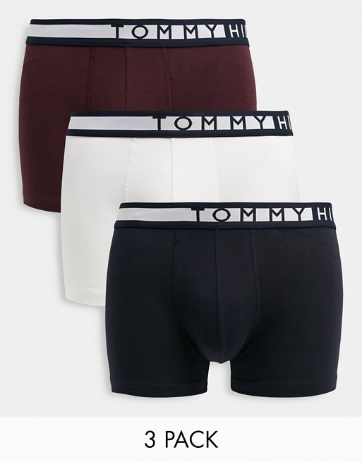 Tommy Hilfiger 3 pack trunk in white/red/black with contrasting logo waistband