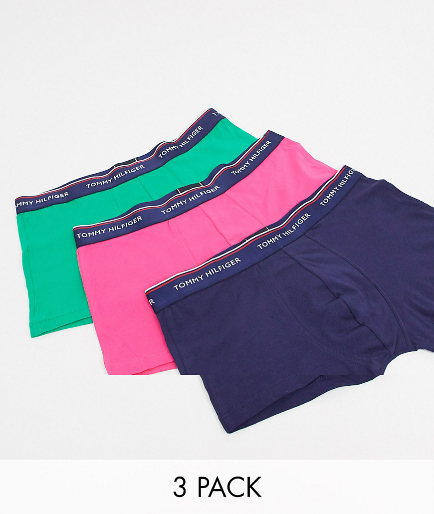 Tommy Hilfiger 3 pack trunks in black/pink/green with contrast waistband-Multi