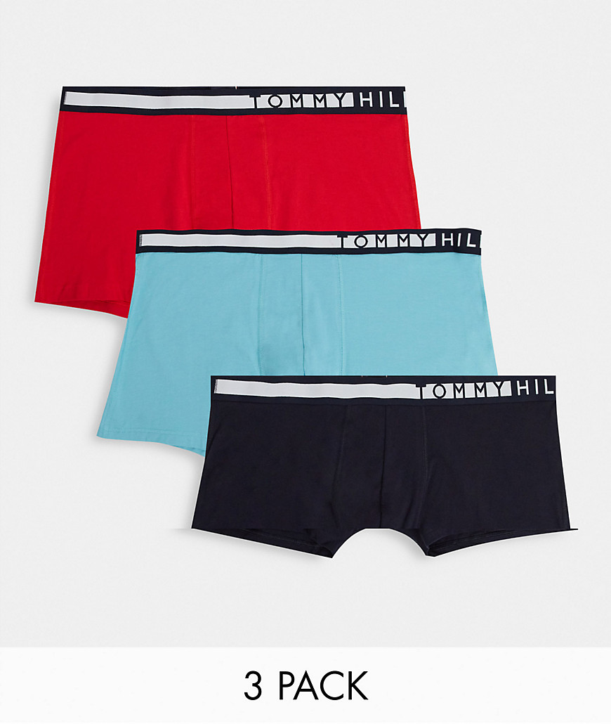 Tommy Hilfiger 3 pack trunks in black/turquoise/red with logo waistband-Multi