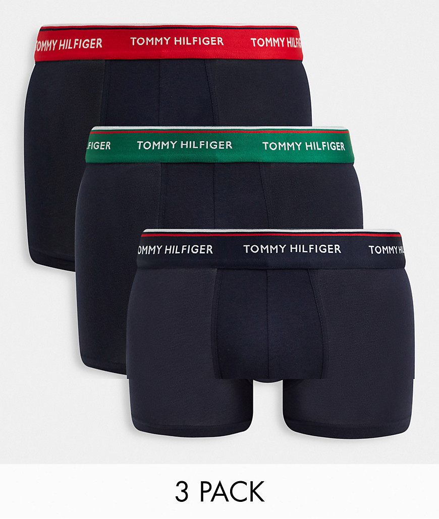 Tommy Hilfiger 3 pack trunks in black with red/green/black logo waistband
