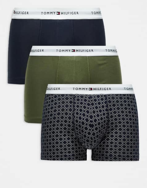 Tommy Hilfiger 3 pack trunks in navy, khaki and geo print - view 1