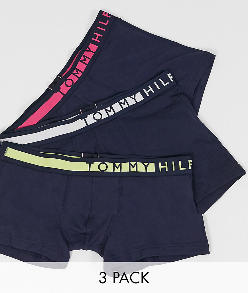 Tommy Hilfiger 3 pack trunks in navy with contrast neon waistbands