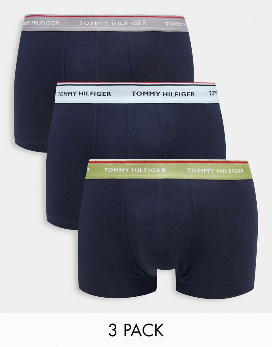 Tommy Hilfiger 3-pack trunks in navy with green, gray and blue waistband