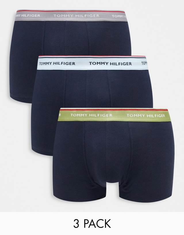 Tommy Hilfiger 3-pack trunks in navy with green gray and blue waistband