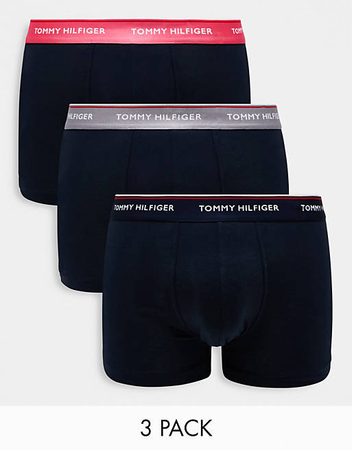 Tommy Hilfiger 3-pack trunks in navy with waistband in pink, gray and ...