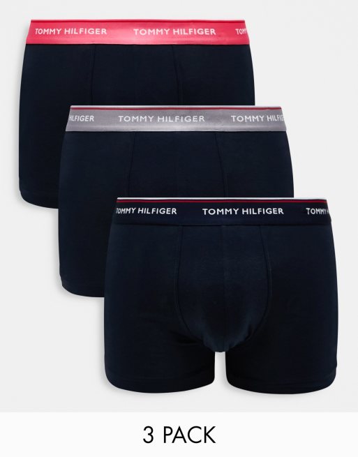 Tommy Hilfiger 3-pack trunks in navy with waistband in pink, grey and ...