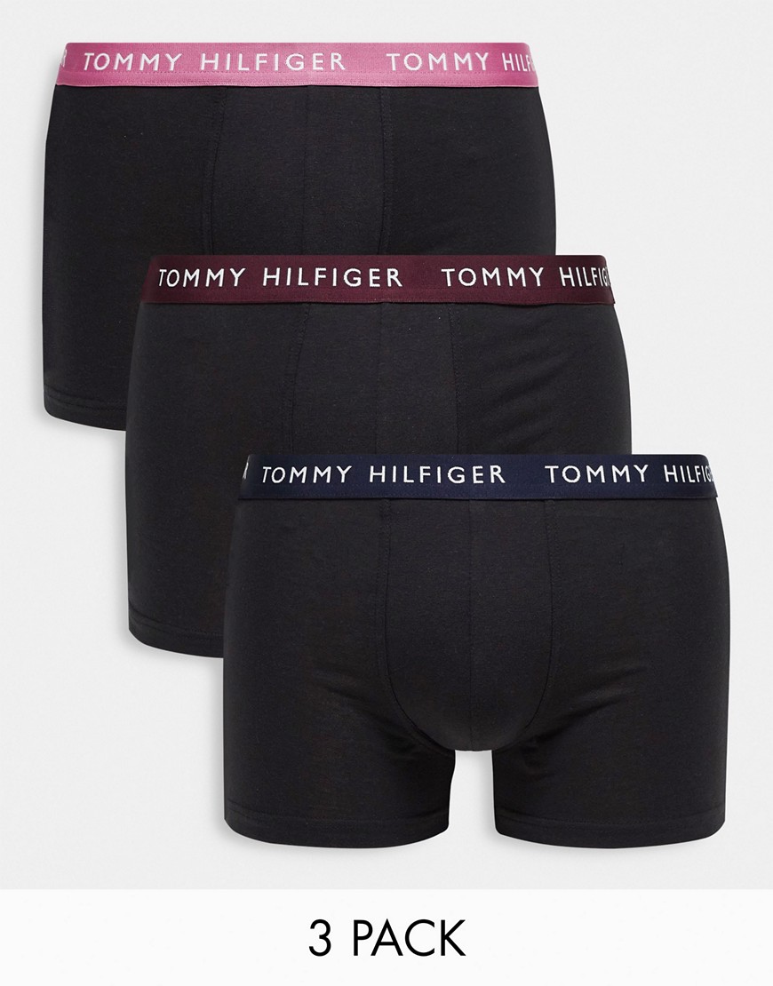 Tommy Hilfiger 3-pack trunks in navy with waistbands in purple and blue-Black