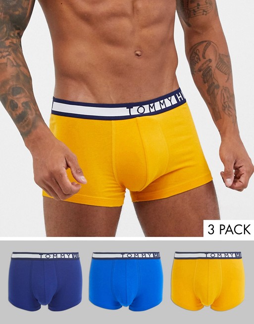 Tommy Hilfiger 3 pack trunks in navy/yellow/blue with contrasting logo waistband