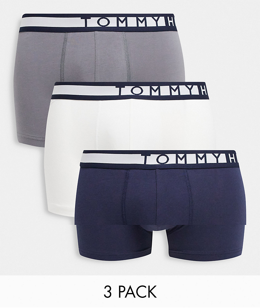 Tommy Hilfiger 3 pack trunks in white/black/grey with logo waistband-Multi