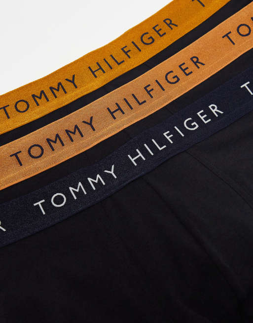 Tommy Hilfiger 3-pack trunks with colored logo waistband in black