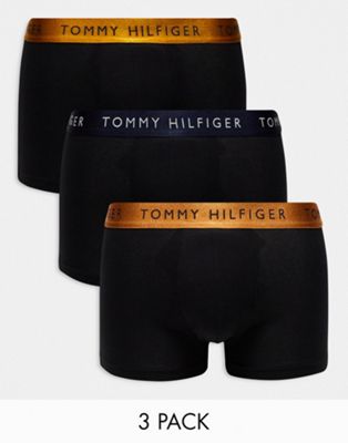 Tommy Hilfiger 3-pack trunks with coloured logo waistband in black