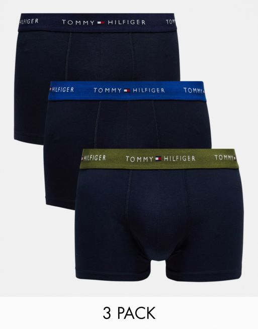 Tommy Hilfiger 3-pack trunks with coloured Harlow waistband in navy