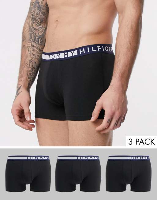 Tommy Hilfiger 3 pack trunks with contrast waistband in black