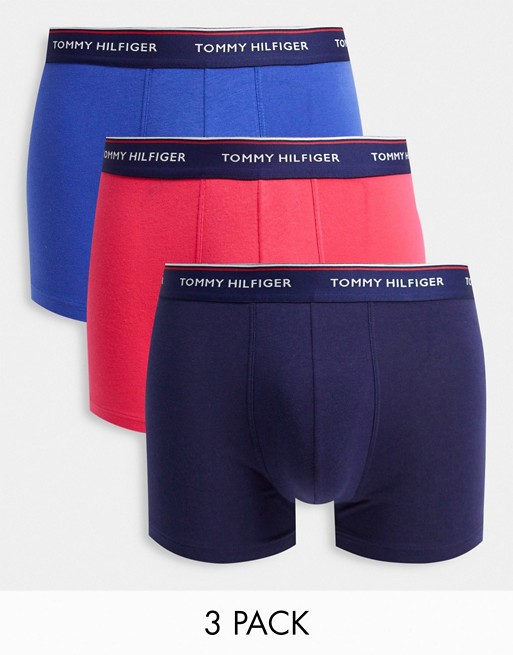Tommy Hilfiger 3 pack trunks with contrast waistband in blue/pink/navy